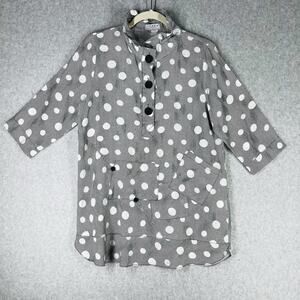 Terra SJ Polka Dot Tunic Top S Artsy Lagenlook Boho Pocket Stripe Cotton
